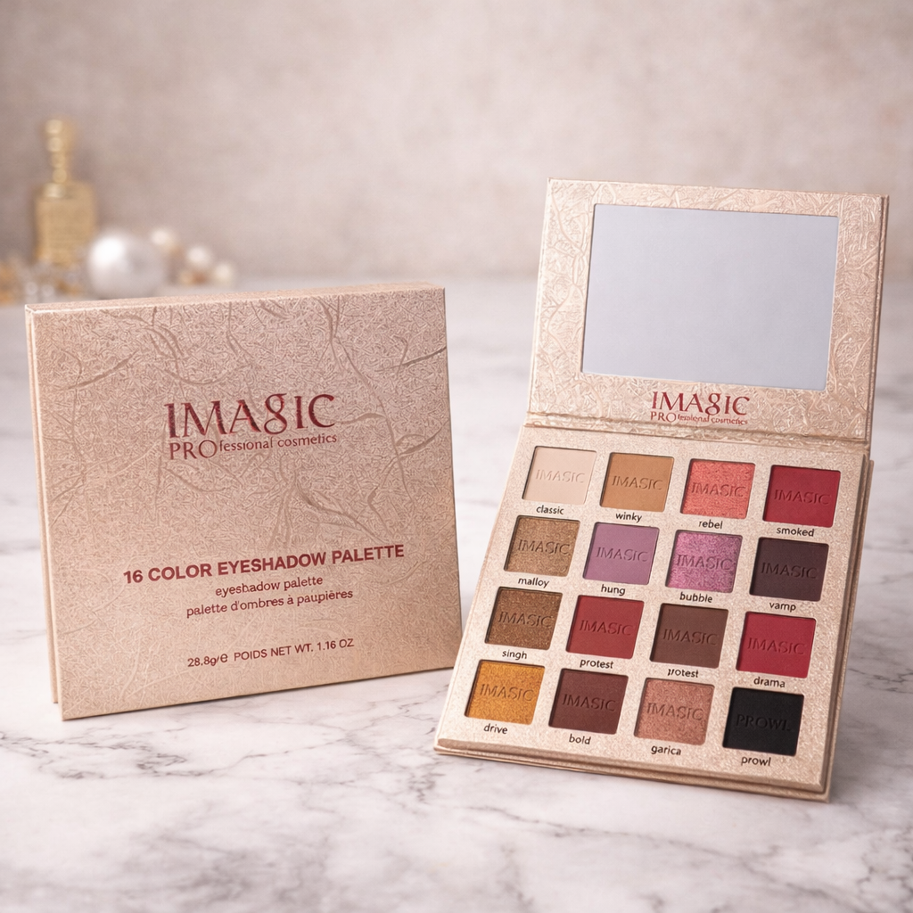 IMAGIC Professional 16 Color Eyeshadow Palette – Highly Pigmented Matte & Shimmer Nudes